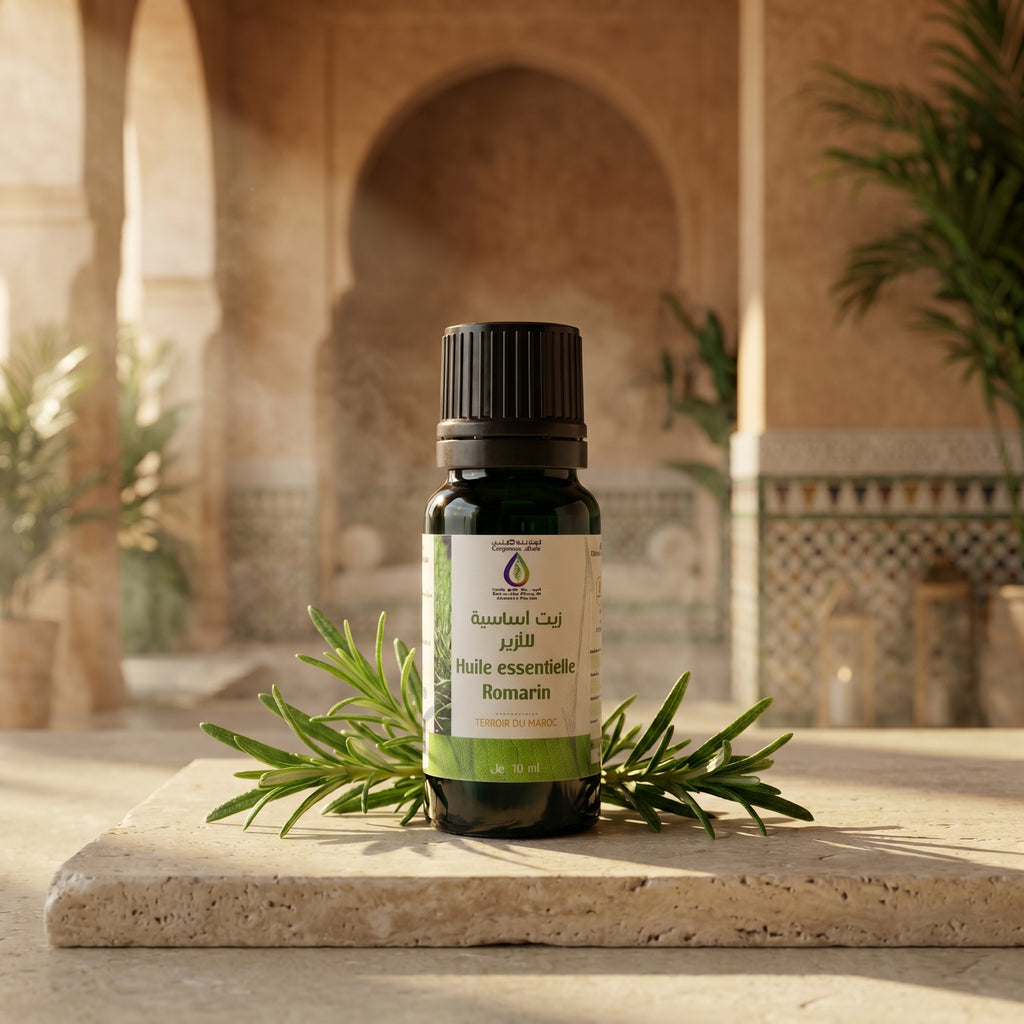 Huile essentielle romarin e la cooperative al iklil dans un hamam