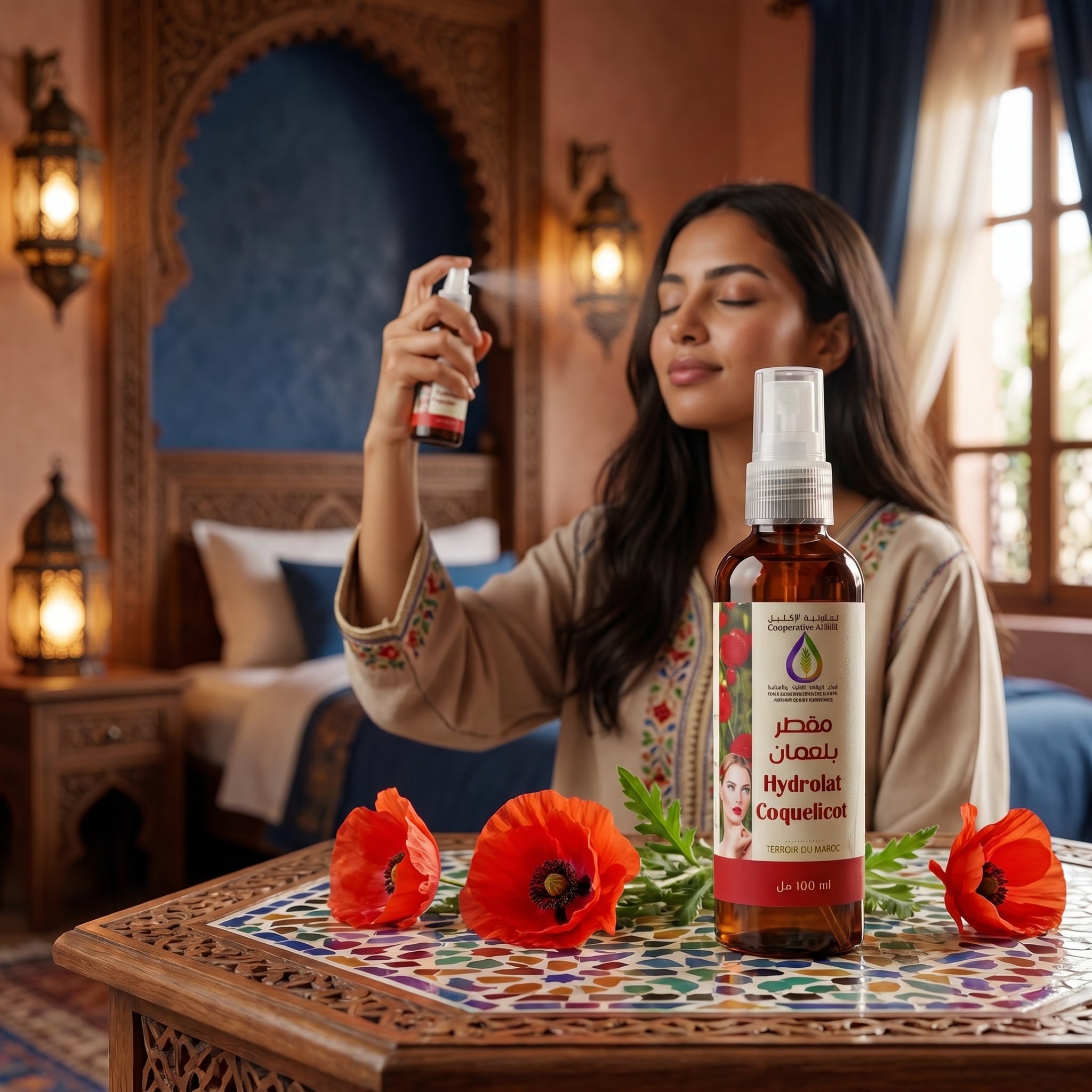 Hydrolat de coquelicot 100ml de la Coopérative AL IKLIL dans un riad marocain