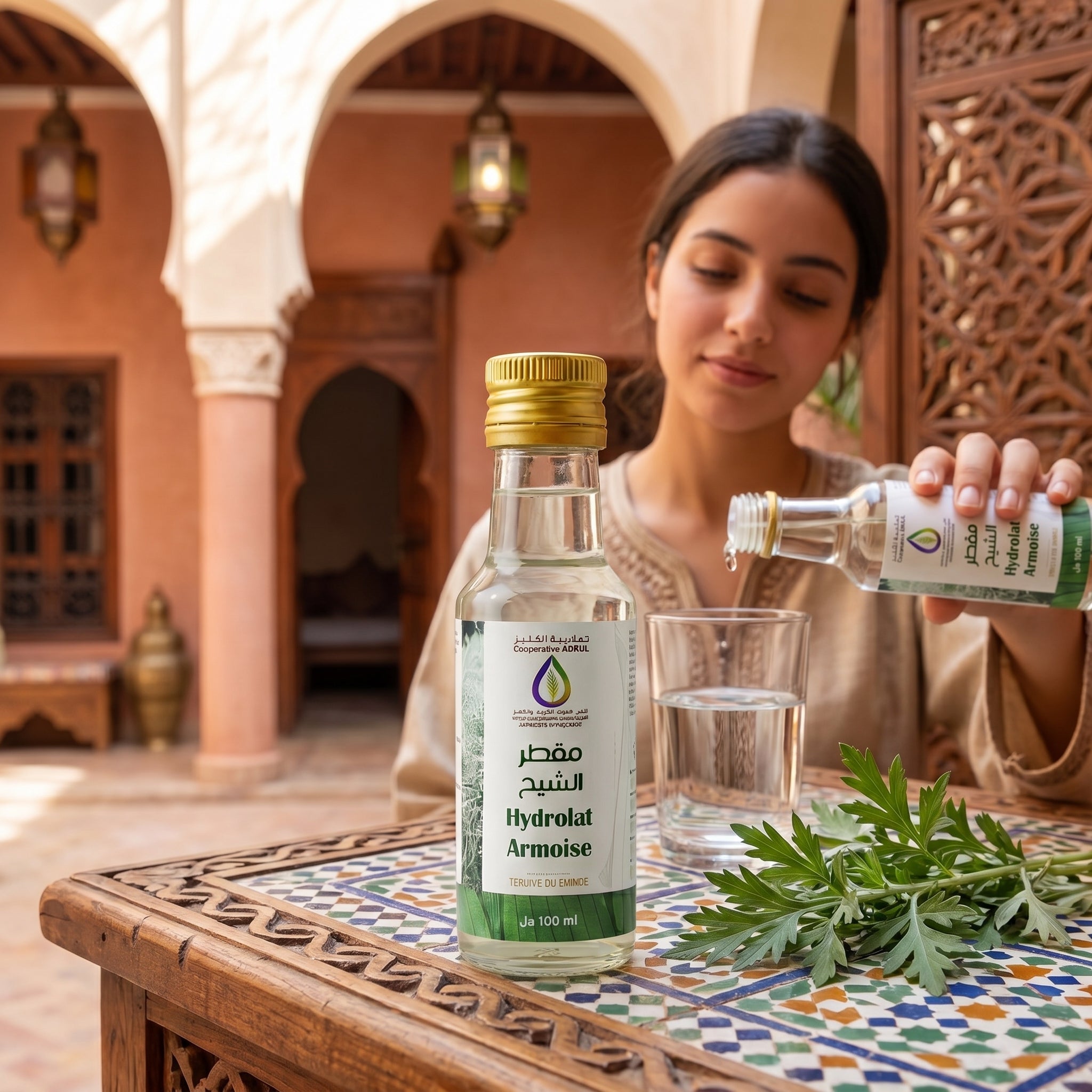 hydrolat armoise 100ml dans un riad le utilise une femme marocaine