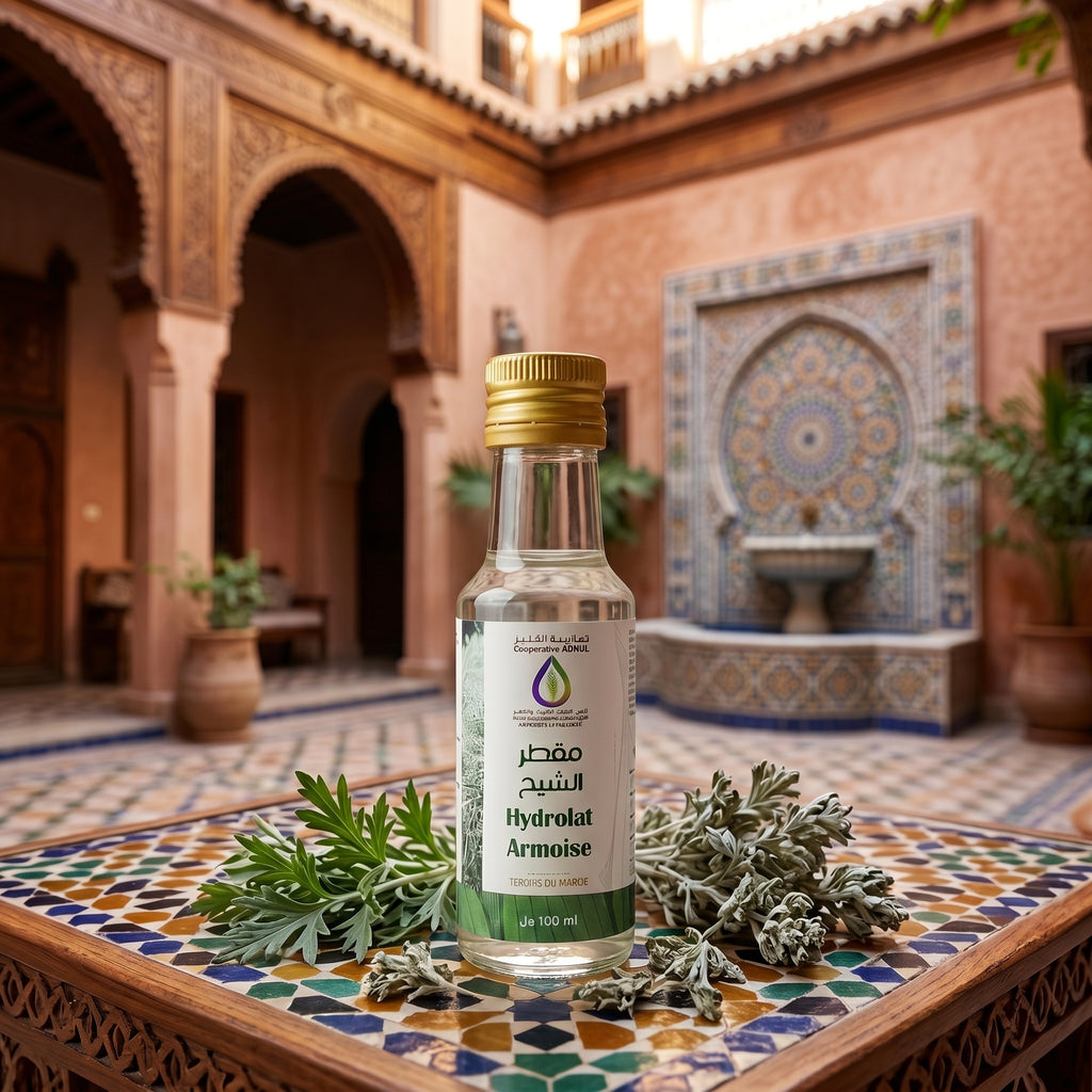 hydrolat armoise dans un riad et une seqqaya