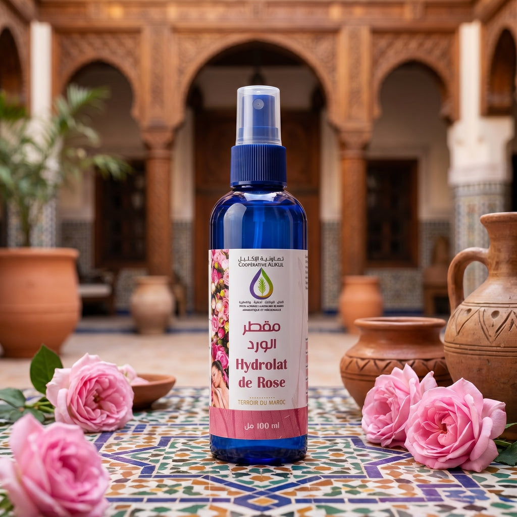 hydroalt rose de damas dans un riad avec des vases